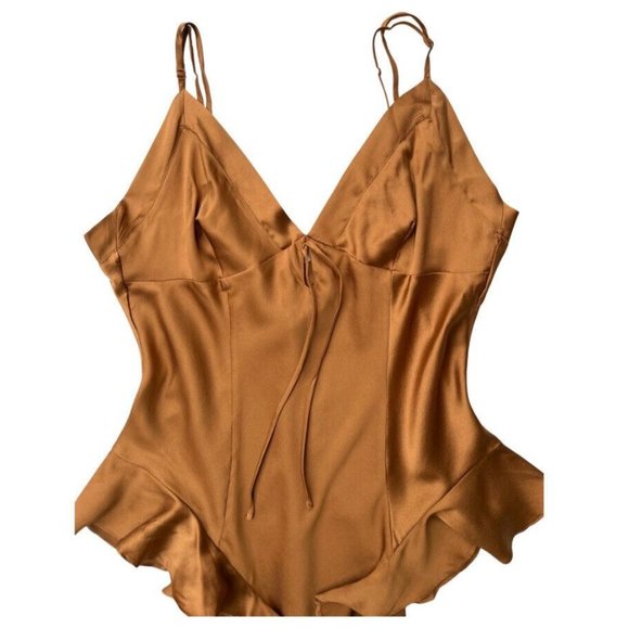 SKIMS Women's Silk Ruffle Loungewear Lingerie Teddy Bodysuit In Bronze Size M - Picture 7 of 9